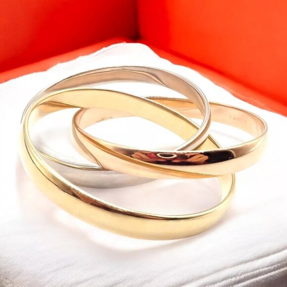 Authentic! Cartier 18k Tricolor Gold 101.5 Grams Rolling Trinity Bangle Bracelet - Picture 11 of 11